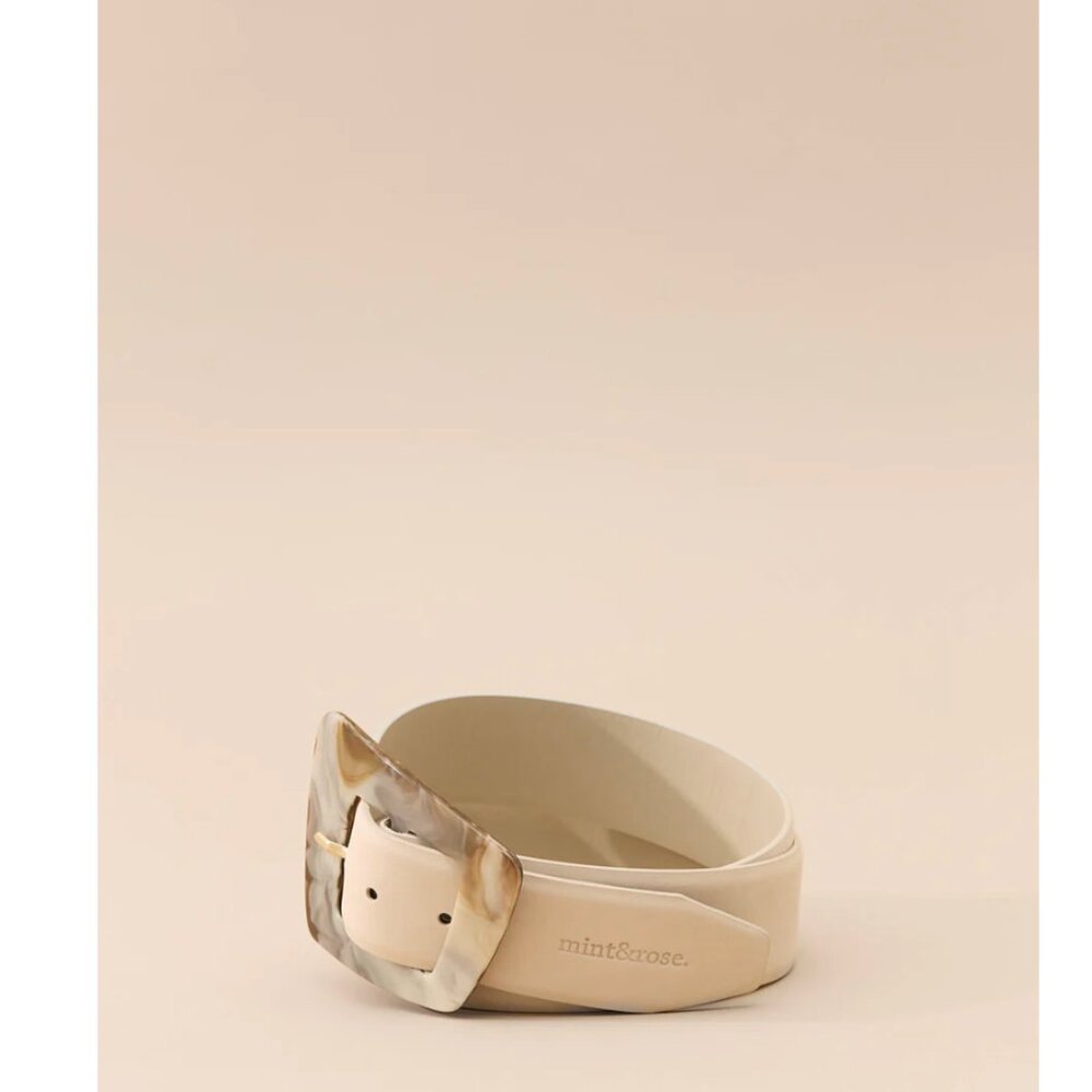 mint&rose.Cinturón linen XL White Leather Belt with Marble-Effect Buckle - Picture 10 of 12